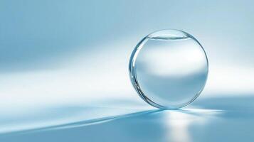This elegantly simple image features a translucent glass sphere, showcasing gentle reflections, symbolizing clarity and introspection in a serene setting. photo