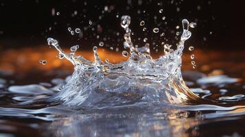 This captivating image captures the moment of a water splash, showcasing shimmering droplets that emphasize motion and the refreshing essence of water. photo