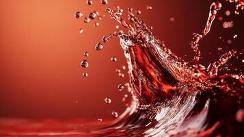 An intense image of a crimson liquid splash creating dynamic shapes, representing energy and passion, set against a warm red backdrop for striking effect. photo