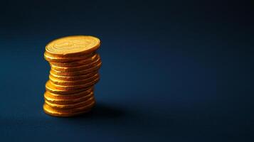 A striking image of a stack of golden coins set against a dark background, conveying themes of wealth, prosperity, and the allure of financial success. photo