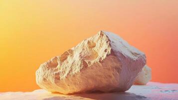 A striking image of a pure white rock placed against a soft gradient background, evoking feelings of simplicity and minimalism while embodying the beauty of natural forms. photo