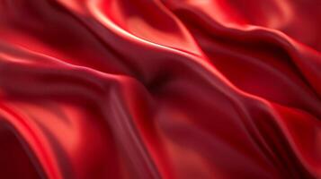 This image captures the fine texture and luxurious sheen of deep red satin fabric, showcasing its smooth draping and elegant appearance that evokes feelings of warmth. photo