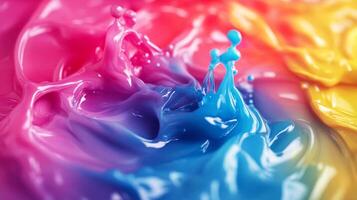 This vibrant image showcases an explosion of colorful liquid paint, capturing the dynamic splashes and swirls that convey a sense of creativity and artistic expression. photo