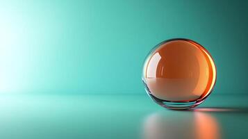 A striking image of an elegant glass orb resting on a minimalist turquoise background, showcasing a captivating blend of modern design elements and artistic simplicity. photo