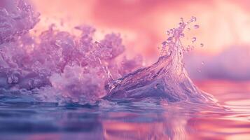 An artistic depiction of a vibrant water splash, showcasing delicate droplets with a dreamy pastel background that evokes feelings of joy and creativity. photo