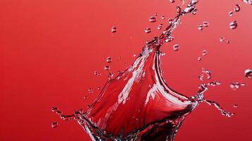 An energetic burst of water splashing against a bold red background, capturing the essence of movement and vitality in an electrifying visual experience. photo
