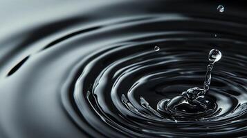 An artistic representation of water droplets creating beautiful ripple patterns on a dark surface, symbolizing calmness, flow, and the tranquility of nature's beauty. photo