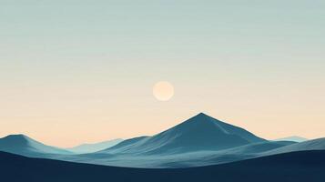 A serene view of softly contoured mountains under a gentle glow of the sun, creating a tranquil scene that symbolizes calmness and harmony in a minimalistic landscape. photo