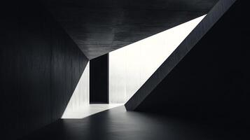 An artistic view of a modern architectural space, highlighted by dramatic angles and shadows, fostering a striking interplay between light and structure. photo