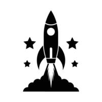 Startup rocket silhouette flat for innovative business launch and rapid growth vector