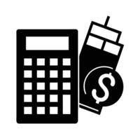 Calculator and dollar sign silhouette flat for smart fiscal computation and budgeting vector