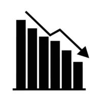 Dynamic bar chart with declining arrow silhouette for risk management analysis vector