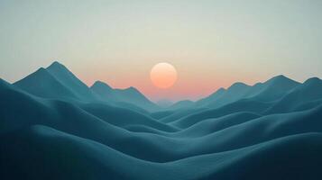 An abstract representation of smooth, sculpted blue mountains illuminated by a soft sunrise, embodying a sense of tranquility and beauty in nature. photo