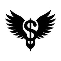 Business dollar sign with wings silhouette flat on white for financial freedom vector