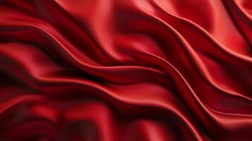The image showcases a luxurious, smooth red silk fabric flowing gracefully, radiating elegance and richness, perfect for fashion and textile related themes. photo