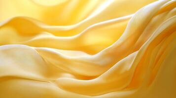 This stunning image captures the elegant flow of soft yellow silk fabric, beautifully illuminated by light, creating an atmosphere of grace and luxury. photo