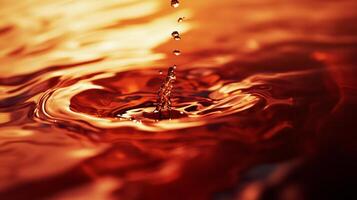 A captivating image showcasing the rippling warm tones of water as a droplet creates a splash, highlighting the beauty of fluid dynamics and the mesmerizing patterns formed. photo