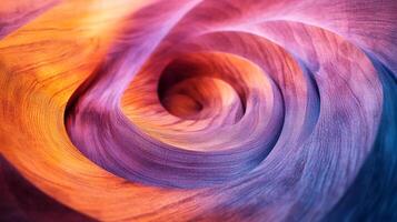 An artistic representation of a stunning spiral pattern carved from wood, featuring smooth gradients of color that enhance its intricate designs and organic flow. photo