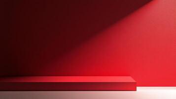 A striking image of a bold red wall enhanced by dramatic light and shadow, creating depth and intrigue while conveying a sense of modern simplicity and artistic expression. photo