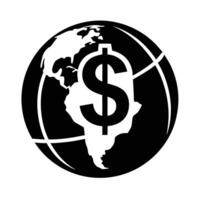 Modern globe with dollar sign silhouette flat on white for global finance vector