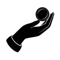 Modern hand giving a coin silhouette flat on white for secure money exchange vector