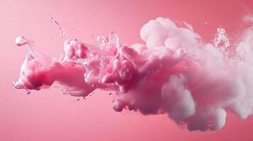 An ethereal scene of soft pink clouds mingling with water splashes, creating a dreamy atmosphere that conveys tranquility and whimsy in a unique visual experience. photo