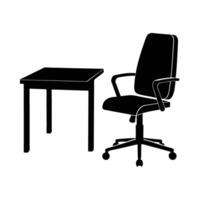 Office chair and desk silhouette for modern workspace setup vector