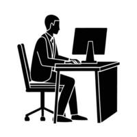 Alternate office worker icon at computer for efficient performance vector