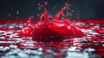A captivating splash of rich red liquid against a dark backdrop, invoking feelings of passion and intensity, as it beautifully contrasts with the surrounding darkness. photo