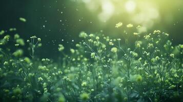 A tranquil scene of wildflowers bathed in soft sunlight, creating a serene and calming atmosphere that celebrates the beauty of nature in full bloom. photo