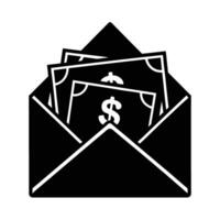 Dynamic money inside envelope silhouette flat on white for secure document transfer vector