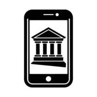 Dynamic mobile phone with banking app silhouette flat on white for efficient e-payments vector