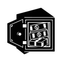 Open bank vault with money silhouette for secure assets vector