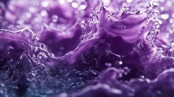 A dynamic image of waves splashing with vibrant purplish hues, illustrating the chaotic beauty of water and its captivating movement in an artistic perspective. photo
