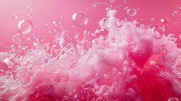 A mesmerizing display of pink bubbles erupting in a frothy, soft wave, capturing the essence of joy and vibrancy that resonates with feelings of excitement. photo