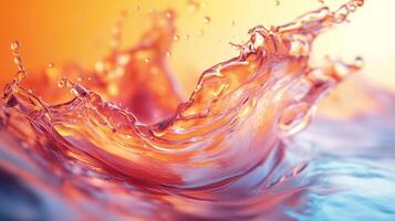 An artistic representation of orange liquid dynamically splashing, capturing the movement and vibrancy of colors, illustrating the beauty and excitement of water in motion. photo