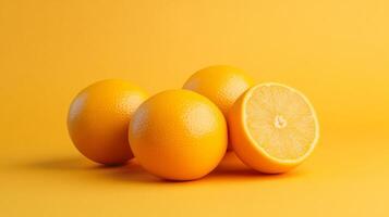 A delightful cluster of lemons and oranges against a bright yellow backdrop, capturing freshness and vitality, ideal for conveying summer and culinary themes. photo