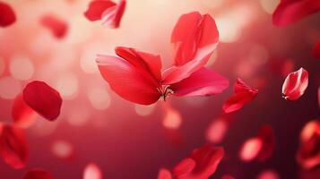 A mesmerizing array of vibrant rose petals floating gracefully, creating a romantic and dreamy atmosphere that captures the beauty of nature in full bloom. photo