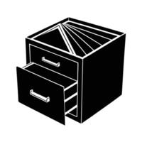 Open drawer with files silhouette for organized records vector