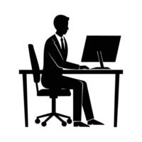 Professional engaged at computer desk for in-depth business research vector