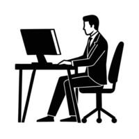 Businessperson working on desktop computer for strategic digital tasks vector