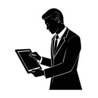 Business professional using touchscreen device silhouette for digital interaction efficient vector
