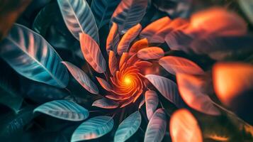 An exquisite perspective of spiraling leaves creates a mesmerizing visual pattern, embodying the intricate beauty of nature and the boundless creativity found in organic shapes. photo