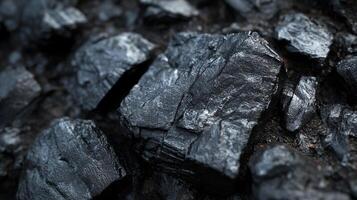 This image features a close-up of textured black charcoal stones, displaying their rich details and contrasts, suggesting earthiness and strength in nature. photo