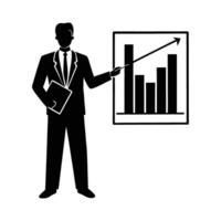 Business consultant presenting data silhouette for effective corporate strategy analysis vector