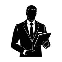 Businessperson holding digital tablet for interactive data review and insights vector