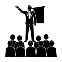Businessperson giving a final bow after a successful presentation for graceful closure vector