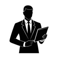 Professional using digital tablet for dynamic business analytics and review vector