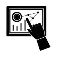 Hand pointing at touchscreen chart for interactive data analysis in business vector