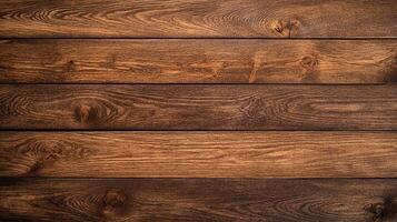 A rustic, dark wood surface with a natural grain pattern, presenting a warm and textured appearance. Perfect for backgrounds and textures. photo